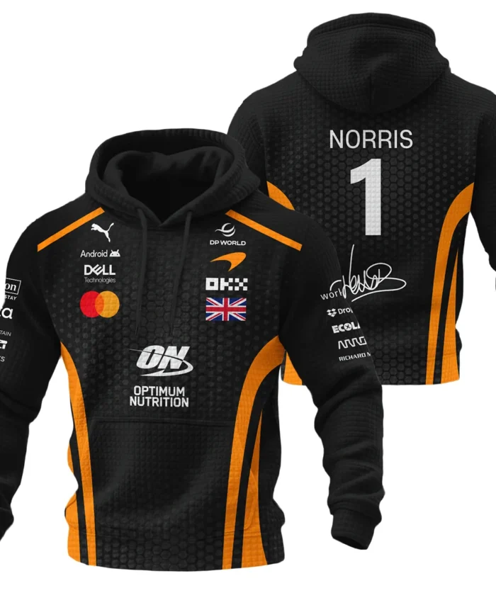 2026 Lando Norris McLaren F1 Teamwear Hoodie Quilted Waffle BLNR26226A1HQW - Orange