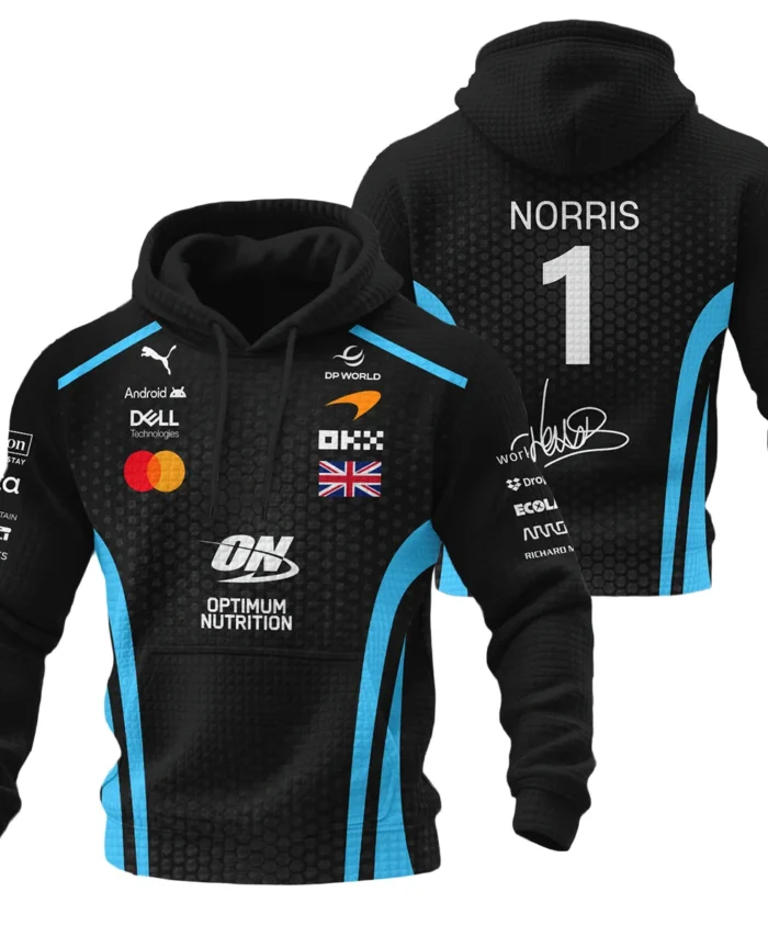 2026 Lando Norris McLaren F1 Teamwear Hoodie Quilted Waffle BLNR26226A3HQW - Cyan