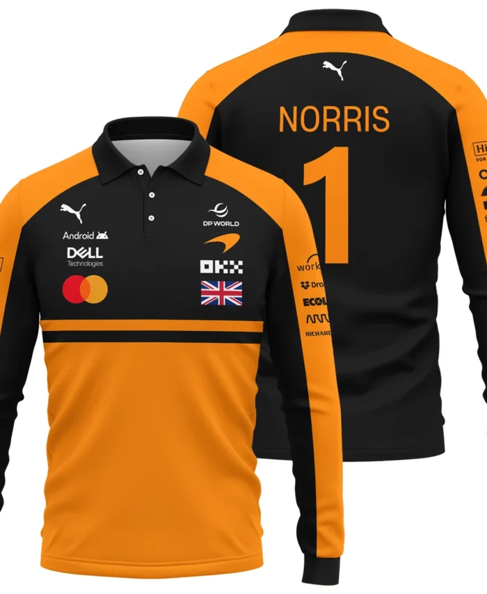 2026 Lando Norris McLaren F1 Teamwear Long Polo Shirt BLNR26126A1LPL - Orange