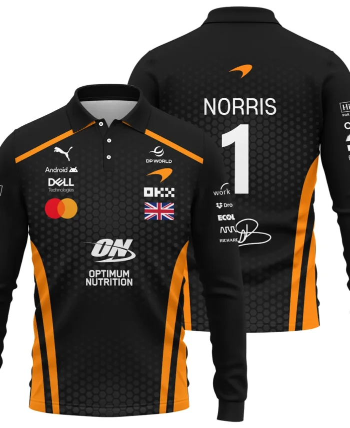 2026 Lando Norris McLaren F1 Teamwear Long Polo Shirt BLNR26226A1LPL - Orange