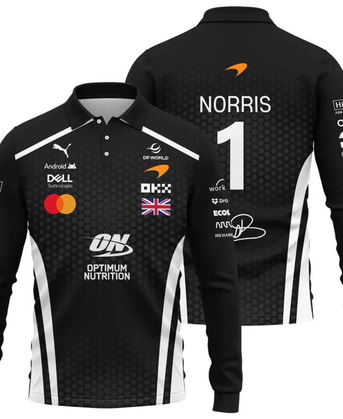 2026 Lando Norris McLaren F1 Teamwear Long Polo Shirt BLNR26226A2LPL - White