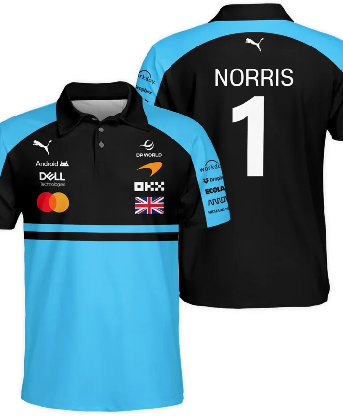 2026 Lando Norris McLaren F1 Teamwear Polo Shirt BLNR26126A3PL - Cyan