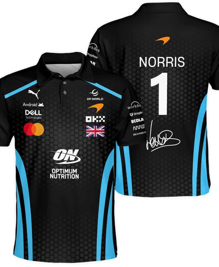 2026 Lando Norris McLaren F1 Teamwear Polo Shirt BLNR26226A3PL - Cyan