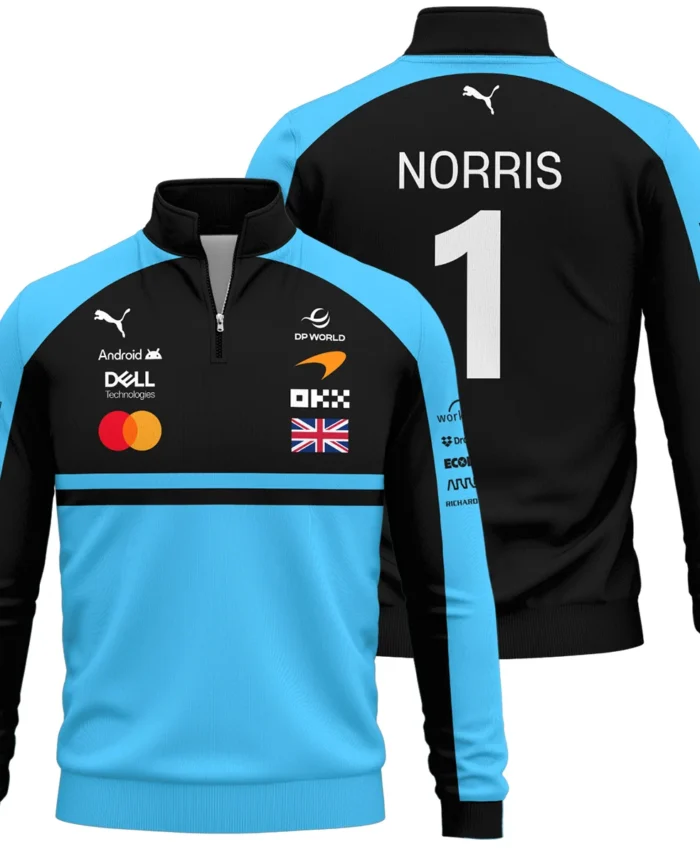 2026 Lando Norris McLaren F1 Teamwear Quarter Zip Sweatshirt BLNR26126A3QZS - Cyan