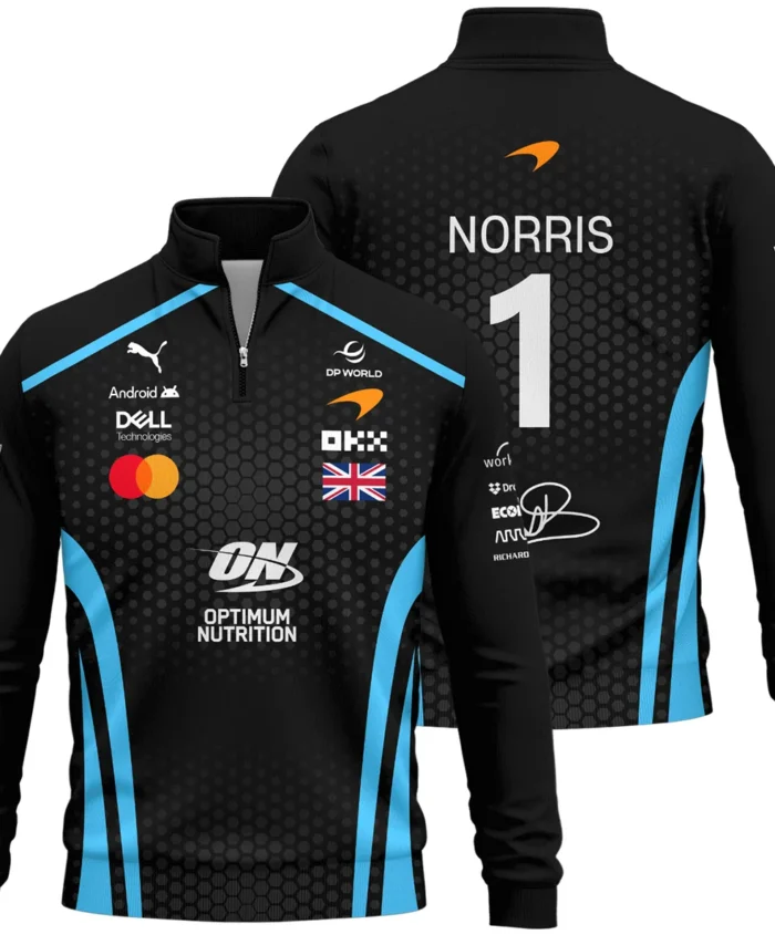 2026 Lando Norris McLaren F1 Teamwear Quarter Zip Sweatshirt BLNR26226A3QZS - Cyan