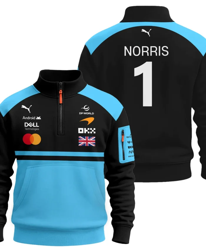 2026 Lando Norris McLaren F1 Teamwear Sweatshirt Zipper BLNR26126A3SHZ - Cyan