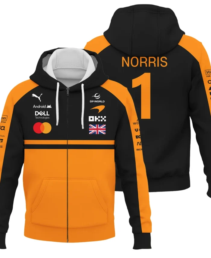 2026 Lando Norris McLaren F1 Teamwear Zipper Hoodie BLNR26126A1ZHD - Orange