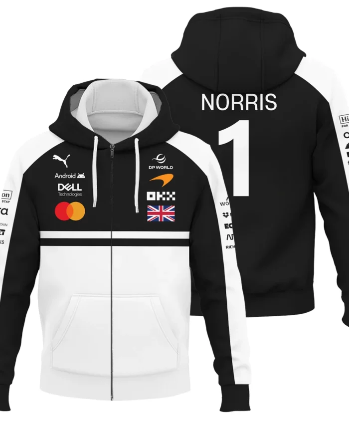 2026 Lando Norris McLaren F1 Teamwear Zipper Hoodie BLNR26126A2ZHD - White