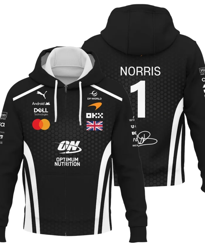 2026 Lando Norris McLaren F1 Teamwear Zipper Hoodie BLNR26226A2ZHD - White