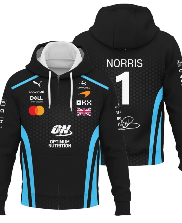2026 Lando Norris McLaren F1 Teamwear Zipper Hoodie BLNR26226A3ZHD - Cyan