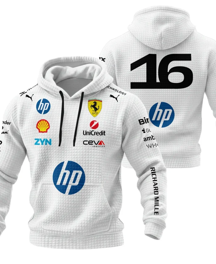 2026 Leclerc 16 Ferrari F1 Teamwear Hoodie Quilted Waffle BLVAFRR2226A2HQW