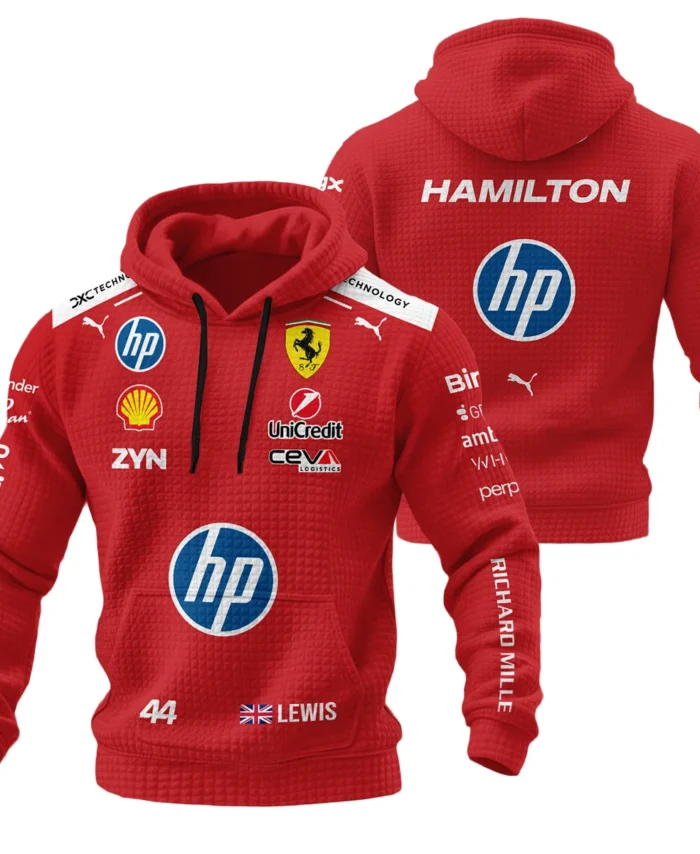 2026 Lewis Hamilton Ferrari F1 Teamwear Hoodie Quilted Waffle BLVAFRR2226A3HQW