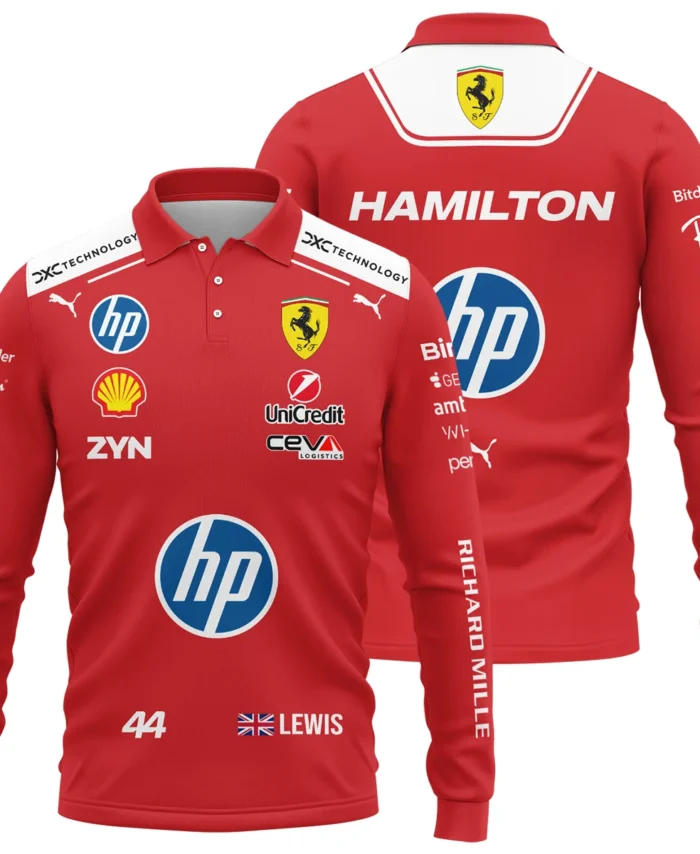 2026 Lewis Hamilton Ferrari F1 Teamwear Long Polo Shirt BLVAFRR2226A3LPL