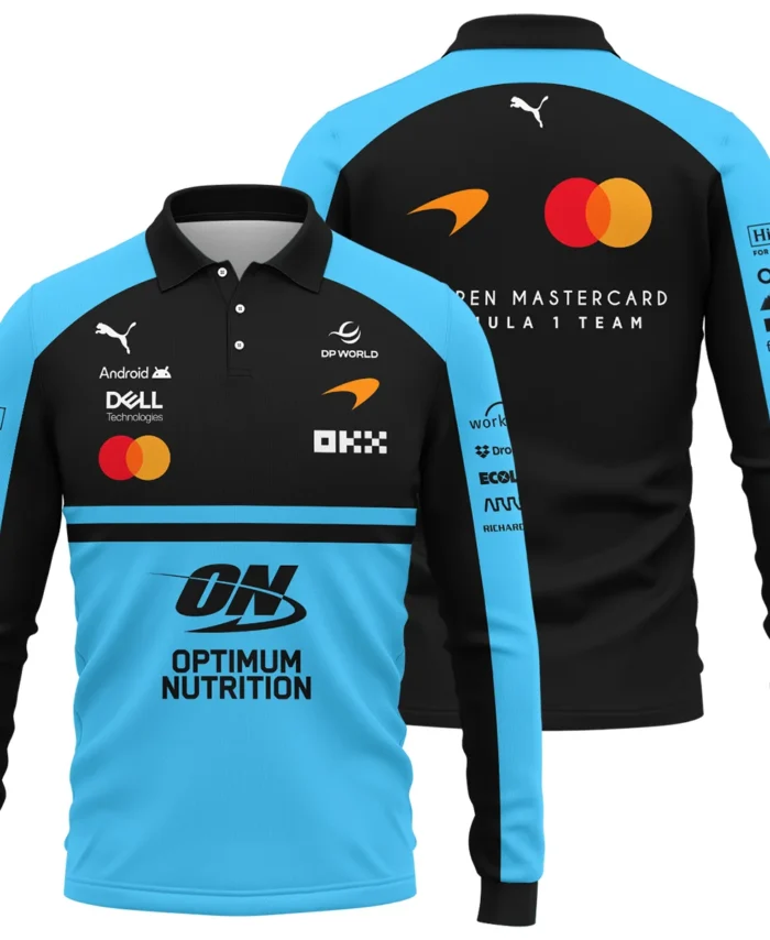 2026 McLaren F1 Teamwear For Fans Long Polo Shirt BLMCL25126A3LPL - Cyan