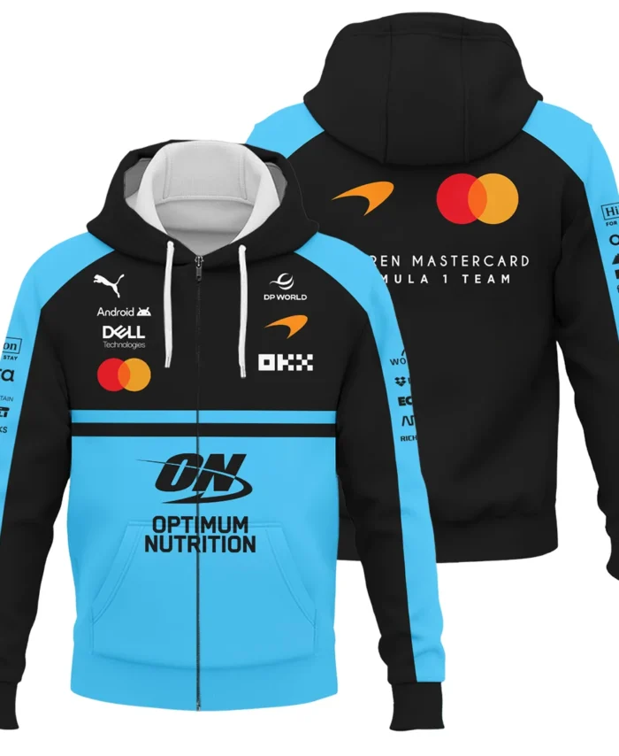 2026 McLaren F1 Teamwear For Fans Zipper Hoodie BLMCL25126A3ZHD - Cyan