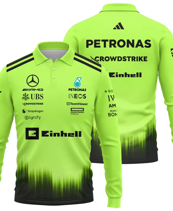 2026 Mercedes F1 Teamwear Long Polo Shirt BLVAMER1226A5LPL - Green