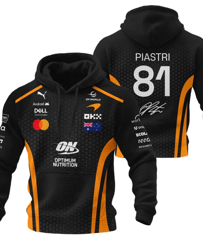2026 Oscar Piastri McLaren F1 Teamwear Hoodie Quilted Waffle BLOP26226A1HQW - Orange
