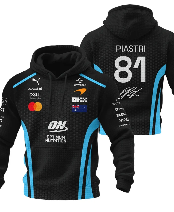 2026 Oscar Piastri McLaren F1 Teamwear Hoodie Quilted Waffle BLOP26226A3HQW - Cyan