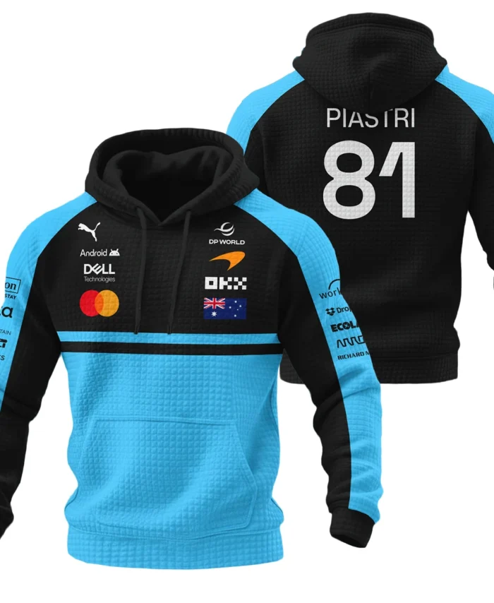 2026 Oscar Piastri McLaren F1 Teamwear Hoodie Quilted Waffle BLOP4226A3HQW - Cyan