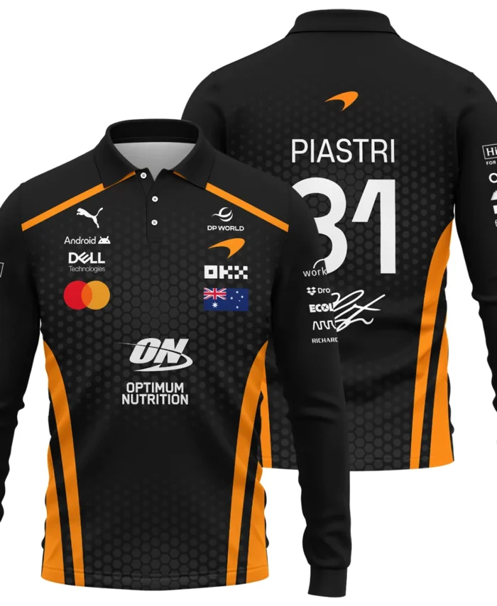 2026 Oscar Piastri McLaren F1 Teamwear Long Polo Shirt BLOP26226A1LPL - Orange