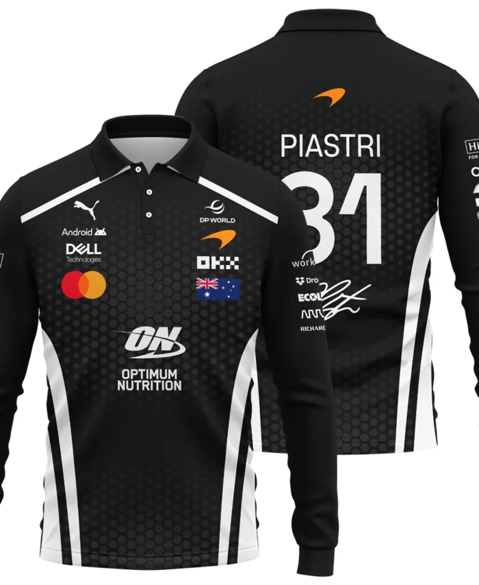 2026 Oscar Piastri McLaren F1 Teamwear Long Polo Shirt BLOP26226A2LPL - White
