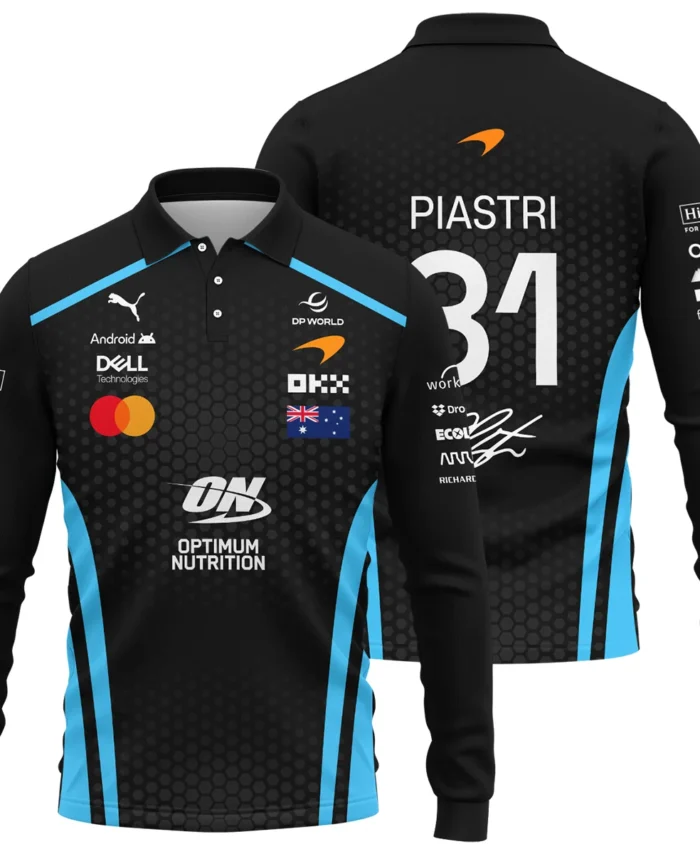 2026 Oscar Piastri McLaren F1 Teamwear Long Polo Shirt BLOP26226A3LPL - Cyan