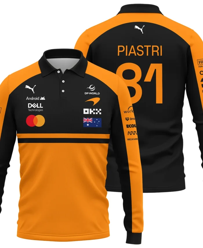 2026 Oscar Piastri McLaren F1 Teamwear Long Polo Shirt BLOP4226A1LPL - Orange
