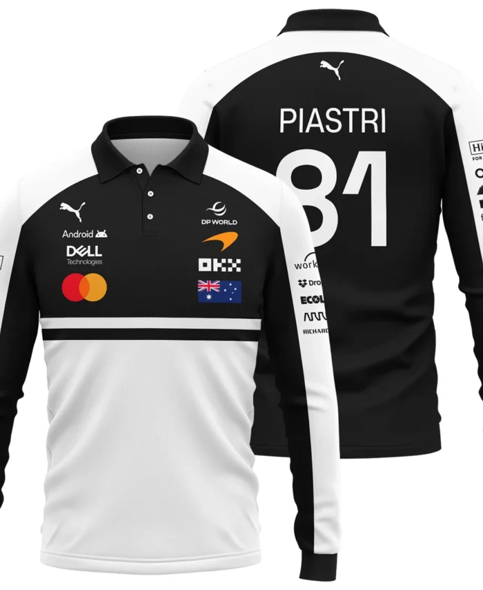2026 Oscar Piastri McLaren F1 Teamwear Long Polo Shirt BLOP4226A2LPL - White