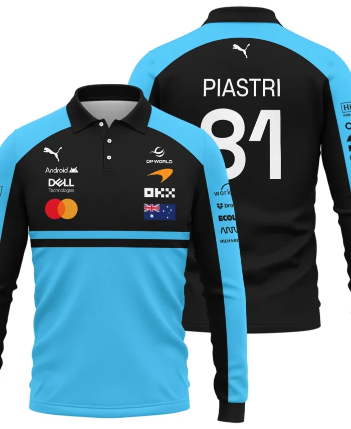 2026 Oscar Piastri McLaren F1 Teamwear Long Polo Shirt BLOP4226A3LPL - Cyan