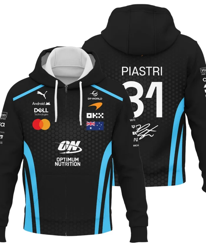 2026 Oscar Piastri McLaren F1 Teamwear Zipper Hoodie BLOP26226A3ZHD - Cyan