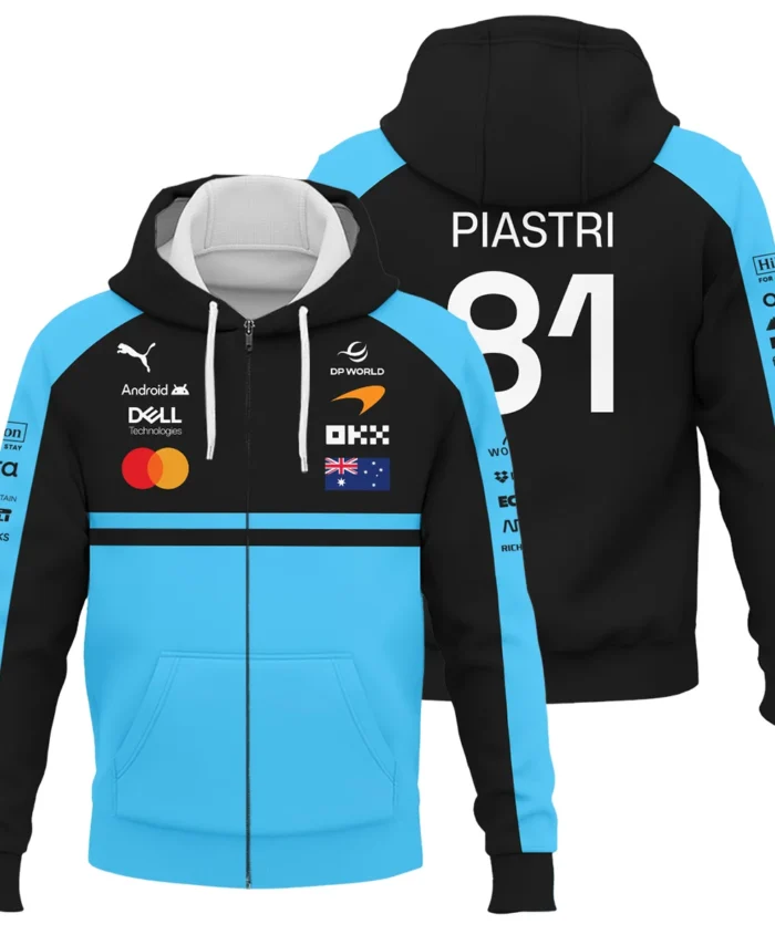 2026 Oscar Piastri McLaren F1 Teamwear Zipper Hoodie BLOP4226A3ZHD - Cyan