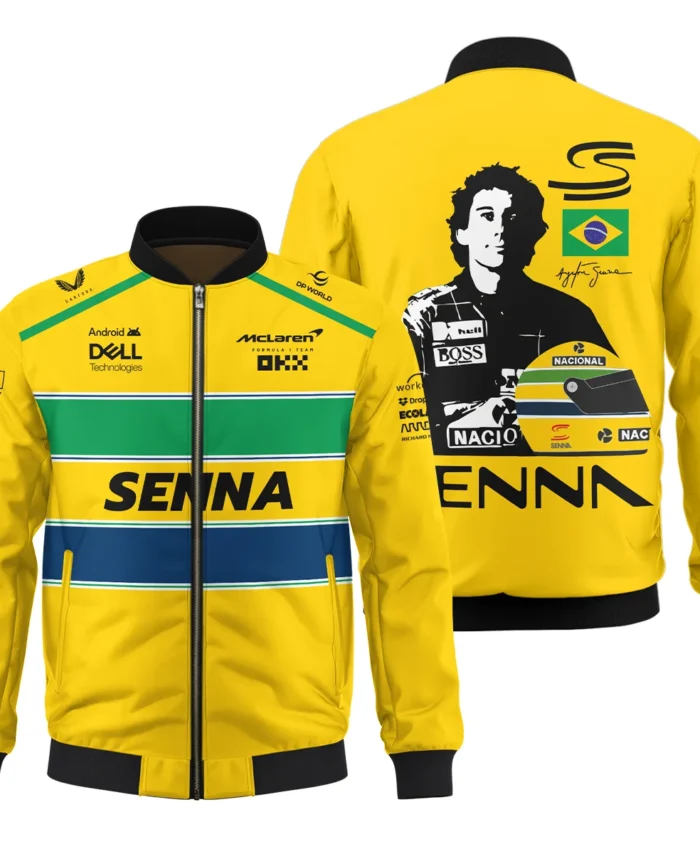 Ayrton Senna Flag And Helmet McLaren F1 Exclusive Bomber BLF13625A4BB