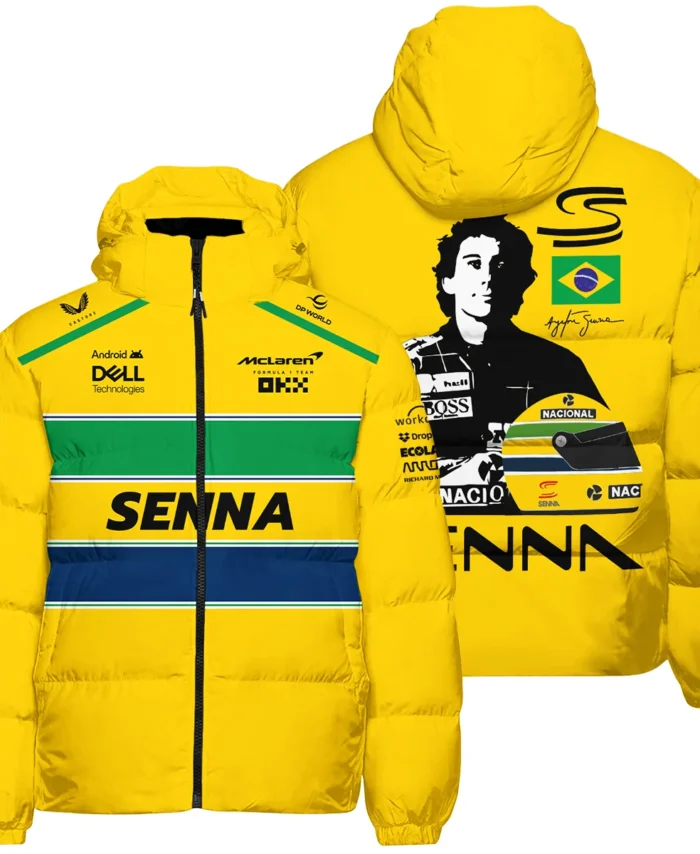 Ayrton Senna Flag And Helmet McLaren F1 Exclusive Down & Puffer Jackets BLF13625A4HCJ