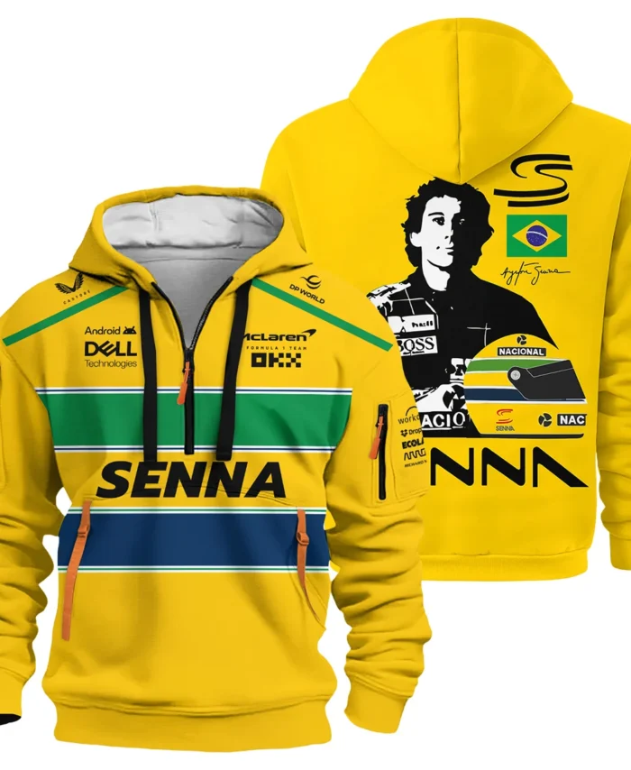 Ayrton Senna Flag And Helmet McLaren F1 Exclusive Hoodie Half Zipper BLF13625A4HDF