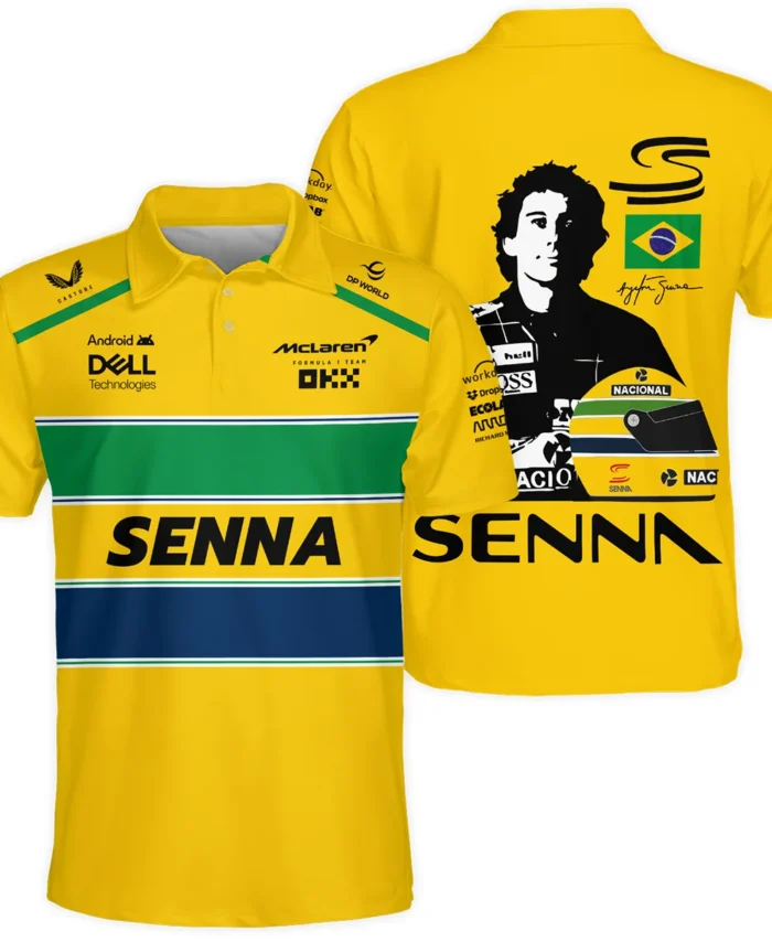 Ayrton Senna Flag And Helmet McLaren F1 Exclusive Polo Shirt BLF13625A4PL