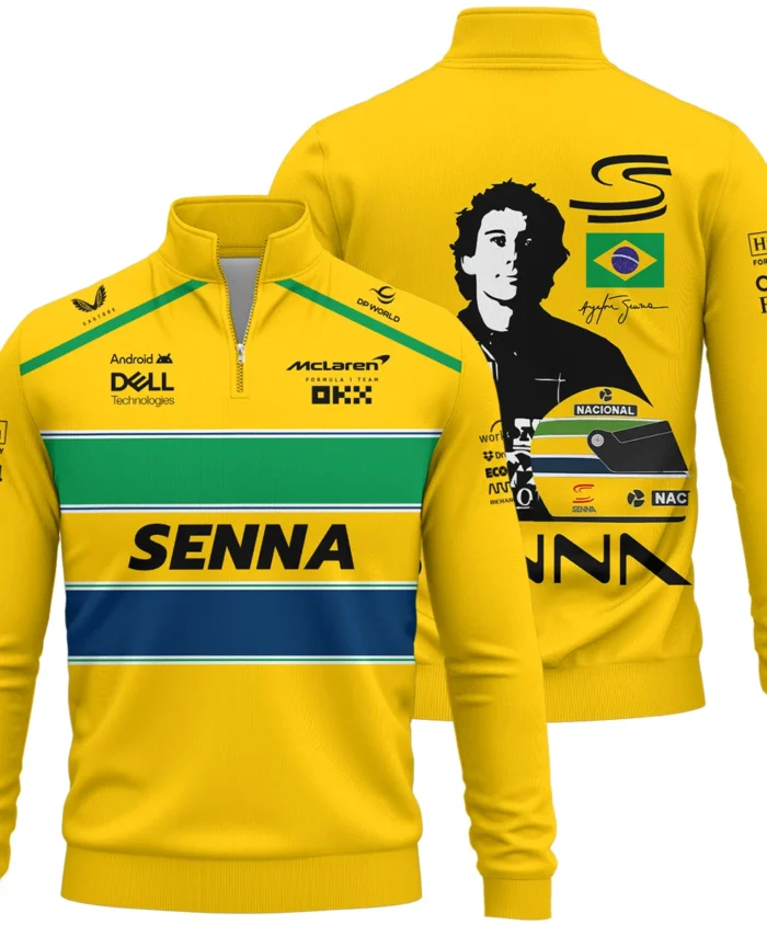 Ayrton Senna Flag And Helmet McLaren F1 Exclusive Quarter-Zip Sweatshirt BLF13625A4QZS