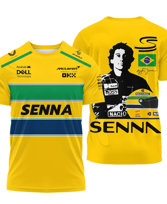 Ayrton Senna Flag And Helmet McLaren F1 Exclusive T-Shirt BLF13625A4TS