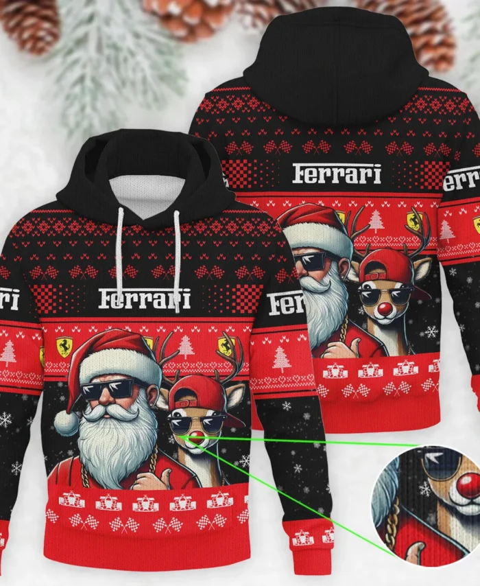 Badass Santa Reindeer Ferrari Formula 1 - Knitted Hoodie BLVAF12209250A23FRR