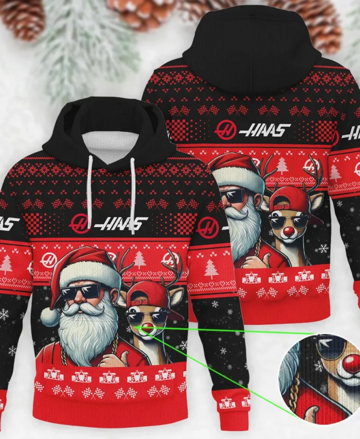 Badass Santa Reindeer Haas Formula 1 - Knitted Hoodie BLVAF12209250A23HAAS