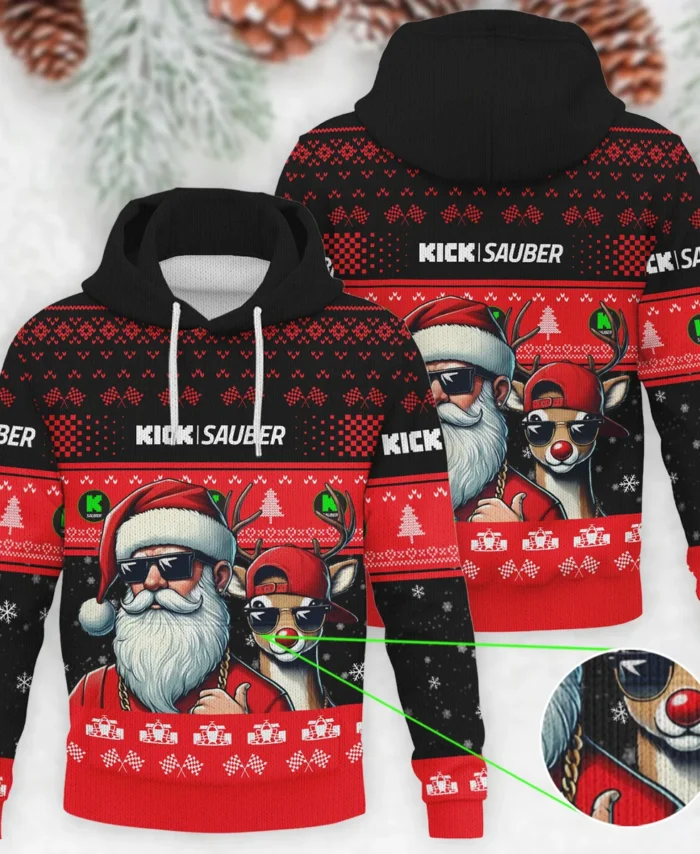 Badass Santa Reindeer Kick Sauber Formula 1 - Knitted Hoodie BLVAF12209250A23KS