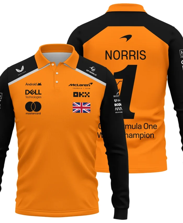 Champion From #4 to #1 Lando Norris McLaren F1 Team Long Polo Shirt BLNRWDCA1LPL