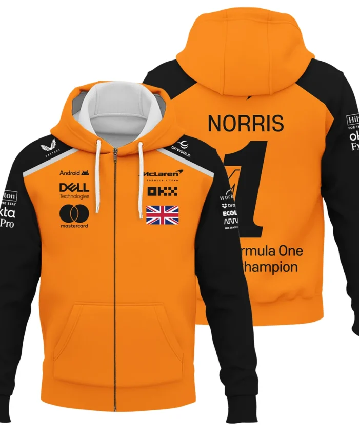 Champion From #4 to #1 Lando Norris McLaren F1 Team Zipper Hoodie BLNRWDCA1ZHD