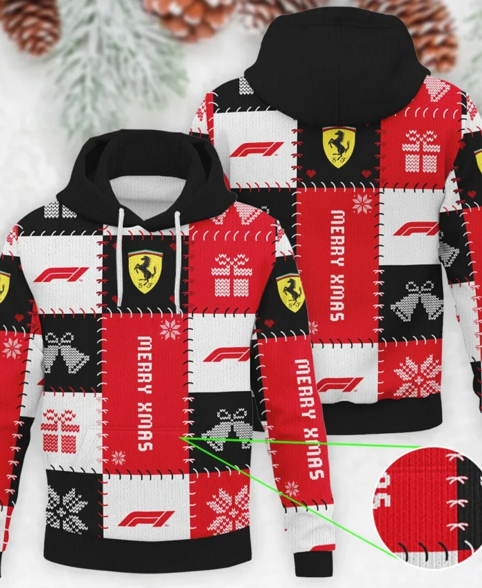 Christmas Pattern Ferrari Formula 1 - Knitted Hoodie BLVAF12209250A9FRR