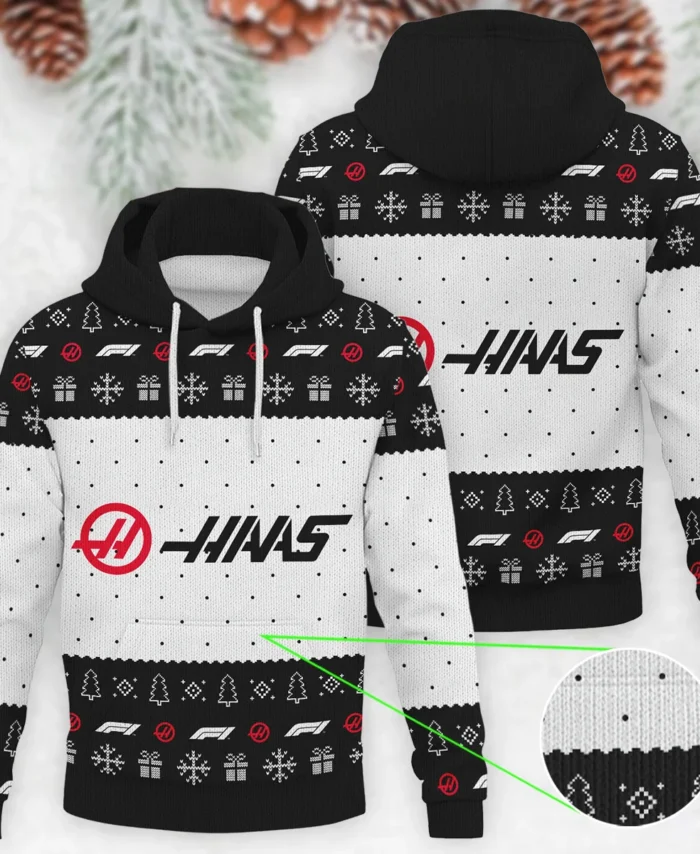 Christmas Pattern Haas Formula 1 - Knitted Hoodie BLVAF12209250A1HAAS