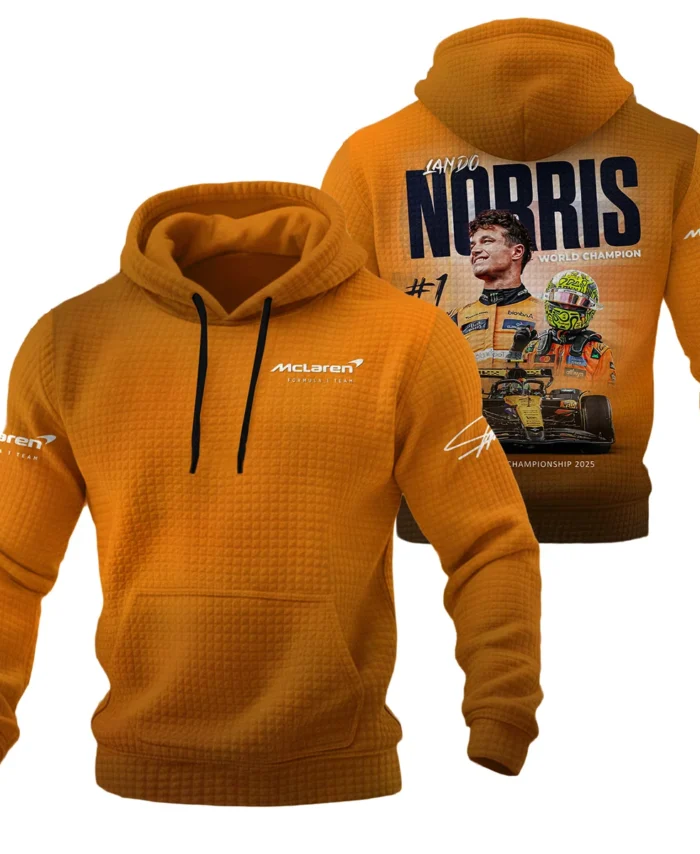 F1 Drivers' Championship 2025 Lando Norris McLaren F1 Team Hoodie Quilted Waffle BLNRWDCA10HQW