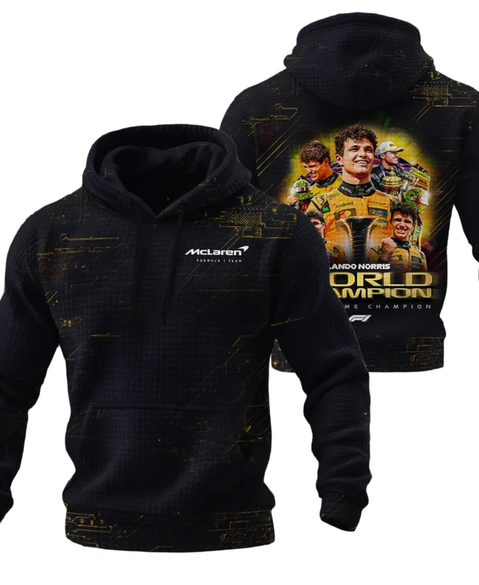 First Time Champion Lando Norris McLaren F1 Team Hoodie Quilted Waffle BLNRWDCA11HQW