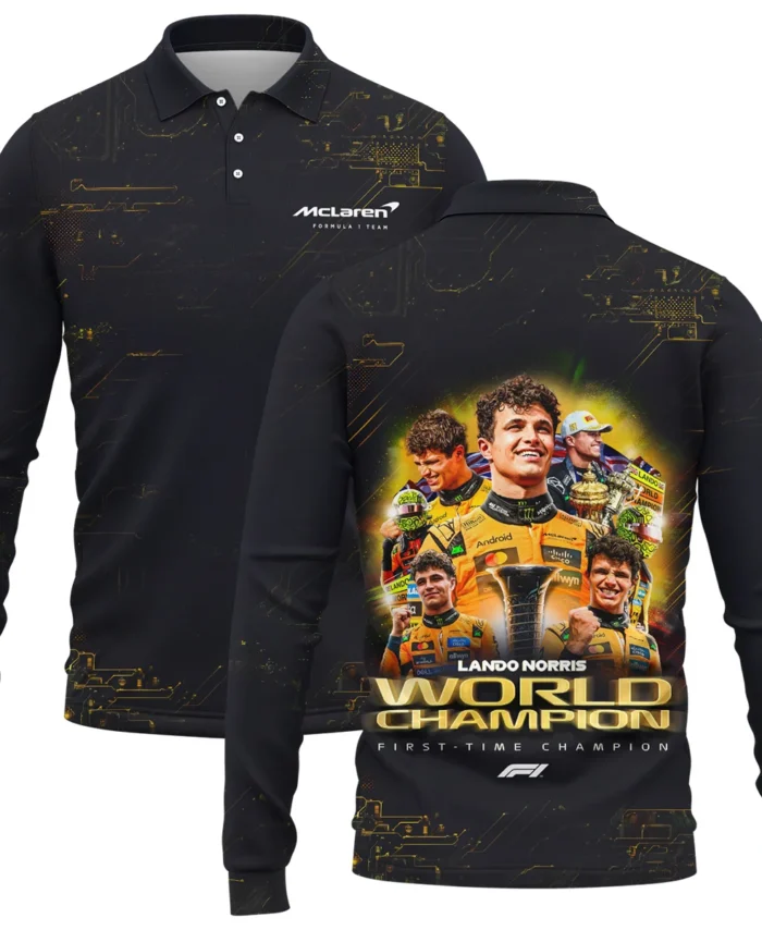 First Time Champion Lando Norris McLaren F1 Team Long Polo Shirt BLNRWDCA11LPL