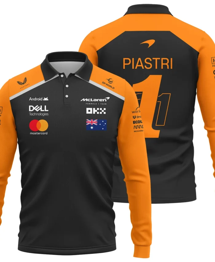 From #81 To #1 Oscar Piastri McLaren F1 Limited Edition Long Polo Shirt BL4725A1LPL
