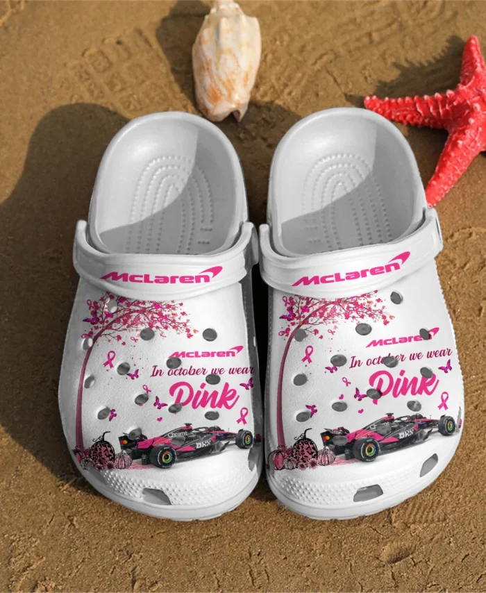 In October We Wear Pink McLaren Crocs - Waterproof Odor-resistant Antimicrobial BLMCL7925A1CROC