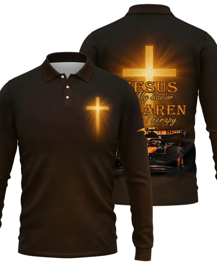 Jesus is my Savior McLaren is my Therapy - Long Polo Shirt BLMCL251025A1LPL